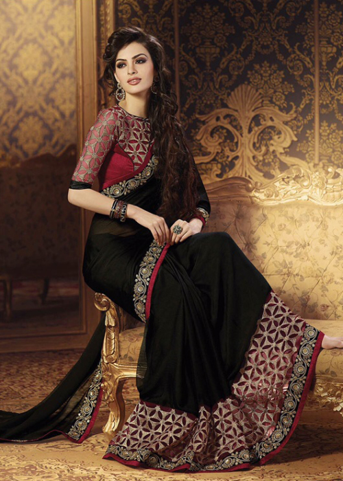 BLACK FAUX GEORGETTE SAREE