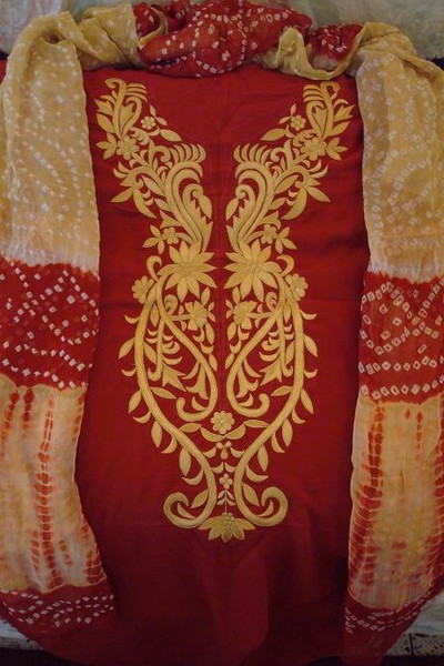 georgette with machine embroidery